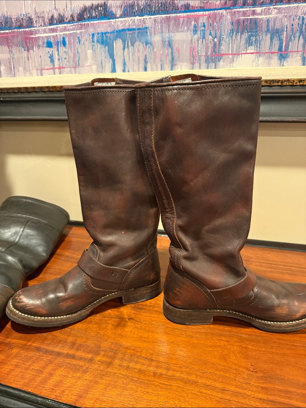 Frye Tall Buckle Veronica Slouch Leather Boot - Brown, Size 6.5-7, Buckle Damage - Picture 8 of 15